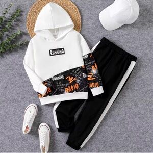 Boy 2pcs ' Letters Print Bold Graphic Design Hoodie & Pants Set